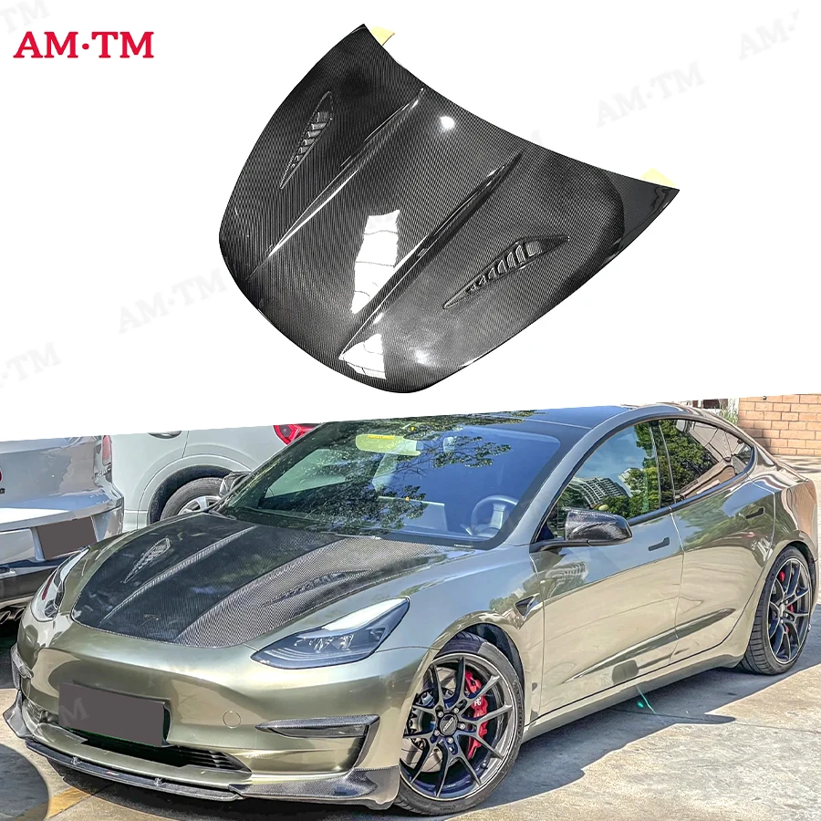 

Для Tesla Model 3, передняя крышка двигателя, настоящее углеродное волокно, CS-стиль, капот, автоматический передний капот двигателя, вентиляционная крышка, комплект кузова