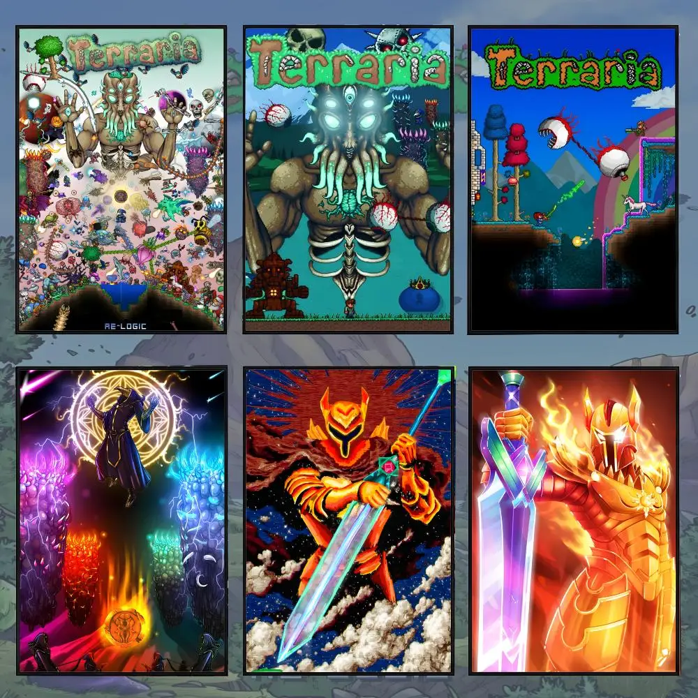 Game T-Terraria Pixel Art Poster PP Self Adhesive Decorative Poster Waterproof Waterproof for Apartment Bedroom