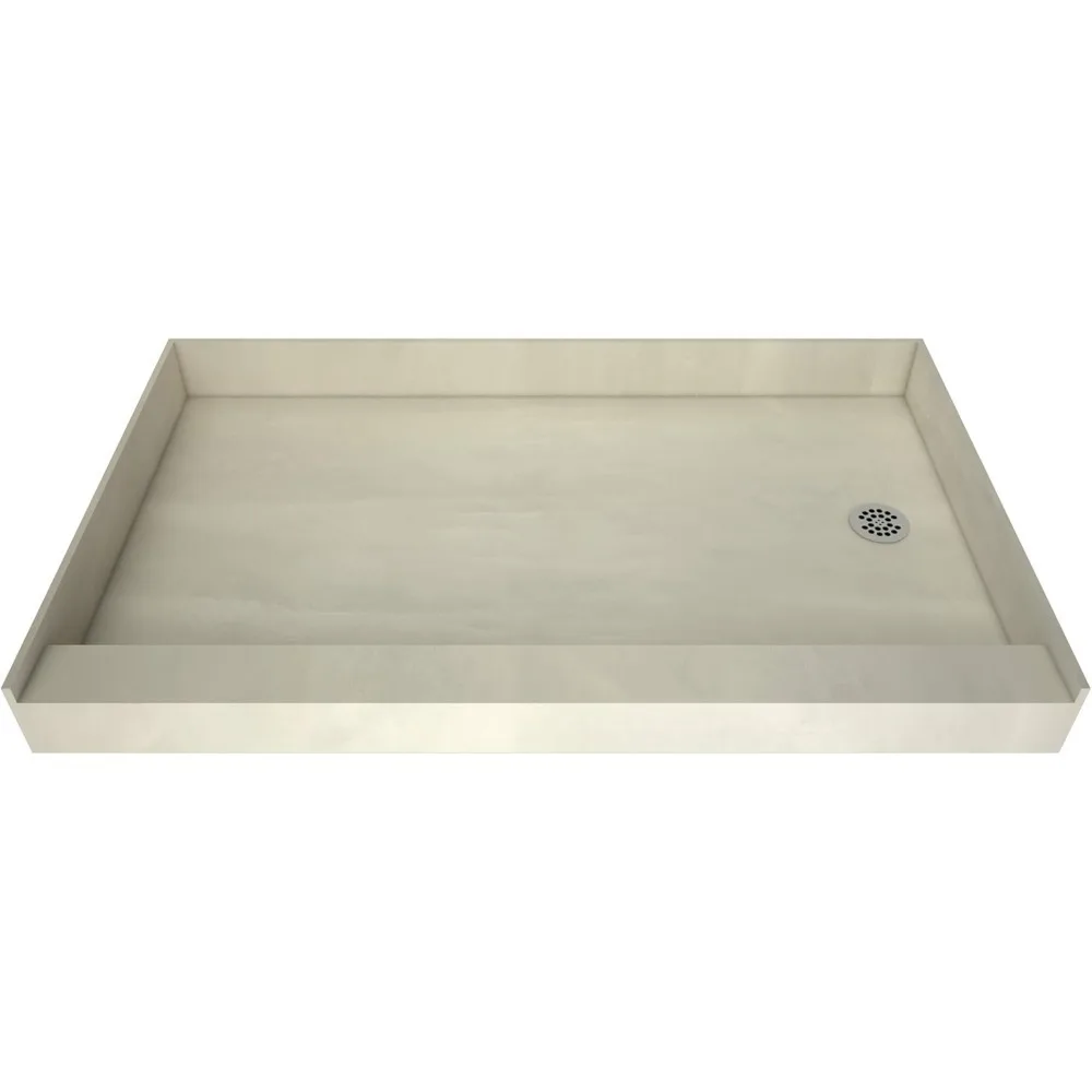 Shower Pan with Right Drain- Single Curb Shower Base,  Drain, and Plate Included, 60