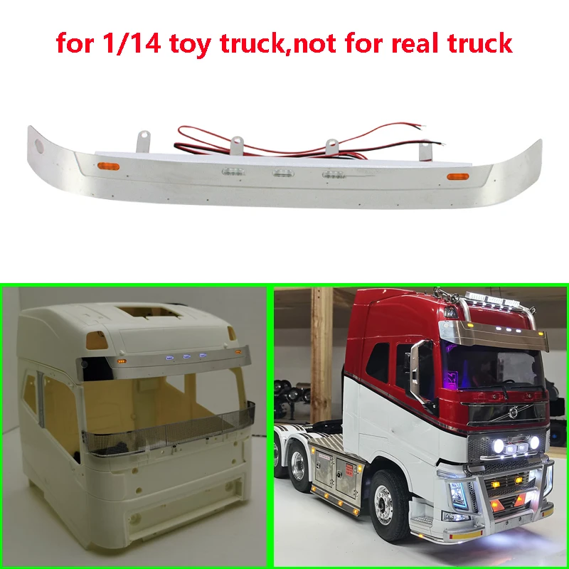 LED Simulation Metal Sun Visor Light and Sun Visor for 1/14 Tamiya RC Truck Car VOLVO FH16 56360 Diy Parts Toys