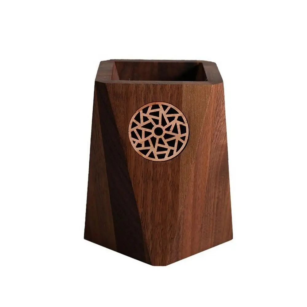 Multiple Use Wooden Pen Holder Black Walnut Vintage Marker Pen Storage Cup Durable Practical Wooden Pencil Box Office