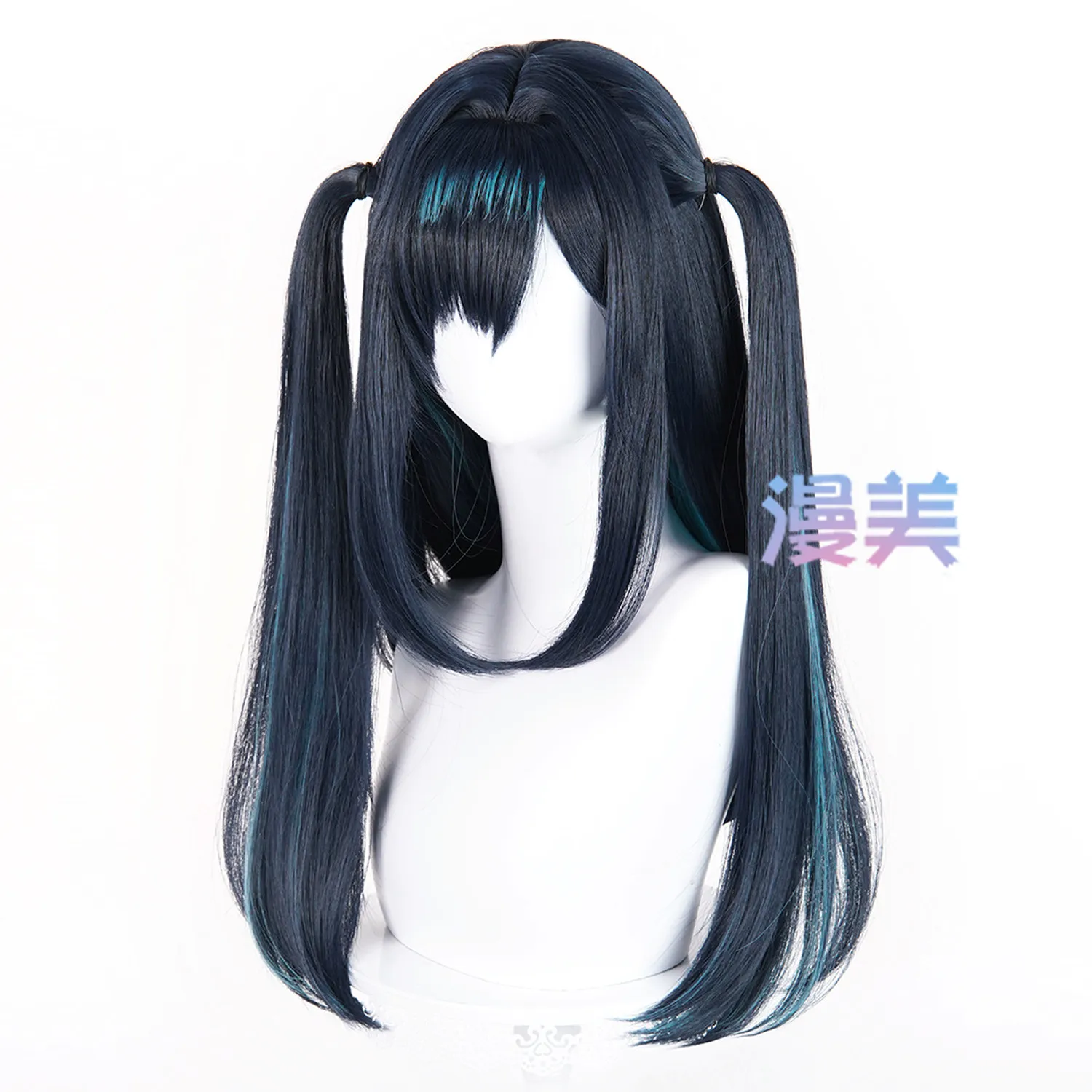 Arknights Closure Cosplay Wig, Blue-black Synthetic Hair with Elf Ears, Anime Coser Costume Prop for Comic Con