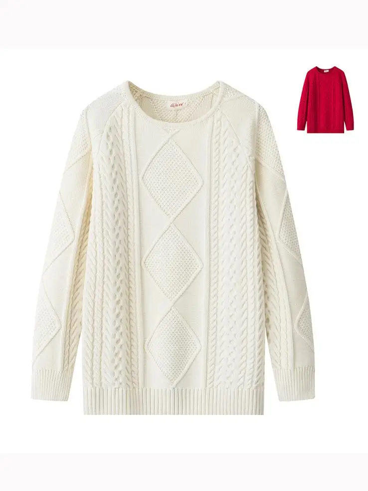 

Утепленный вязаный свитер из чистого хлопка для женщин, с круглым вырезом, зимнее пальто, с защитой от катышков, с бахромой, длинный рукав, повседневный, модный