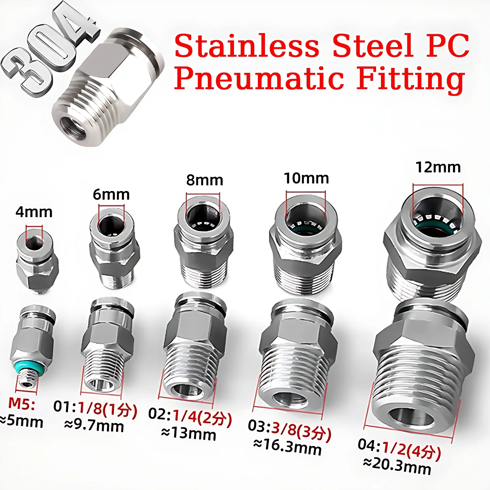 10/50/200Pcs Pneumatic Hose Fitting 304 Stainless Steel PC Air Tube Connector M5 1/8 1/4 3/8 1/2 BSP Quick Release Pipe Fittings