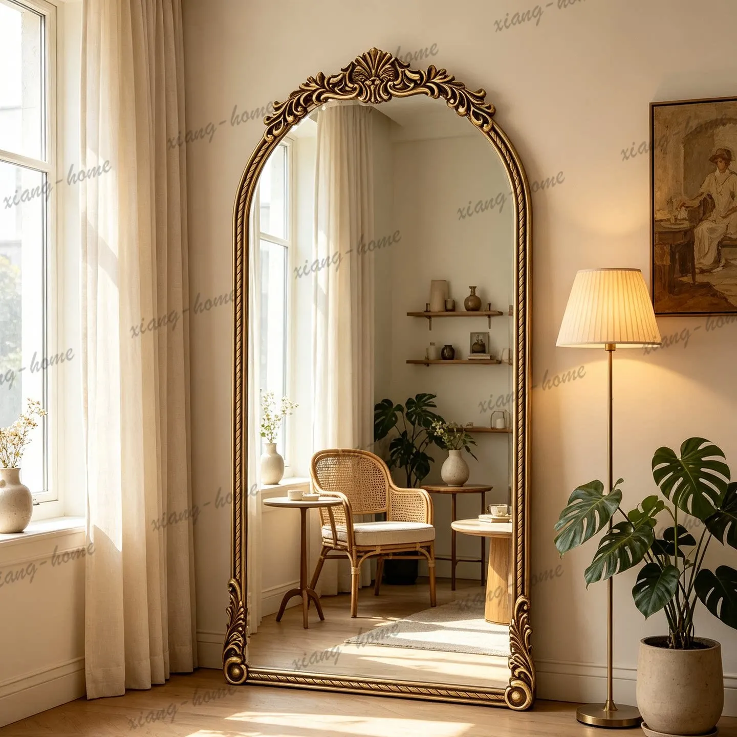 PG French retro full-length mirror American home engraved floor-to-ceiling living room bedroom porch full-length mirror