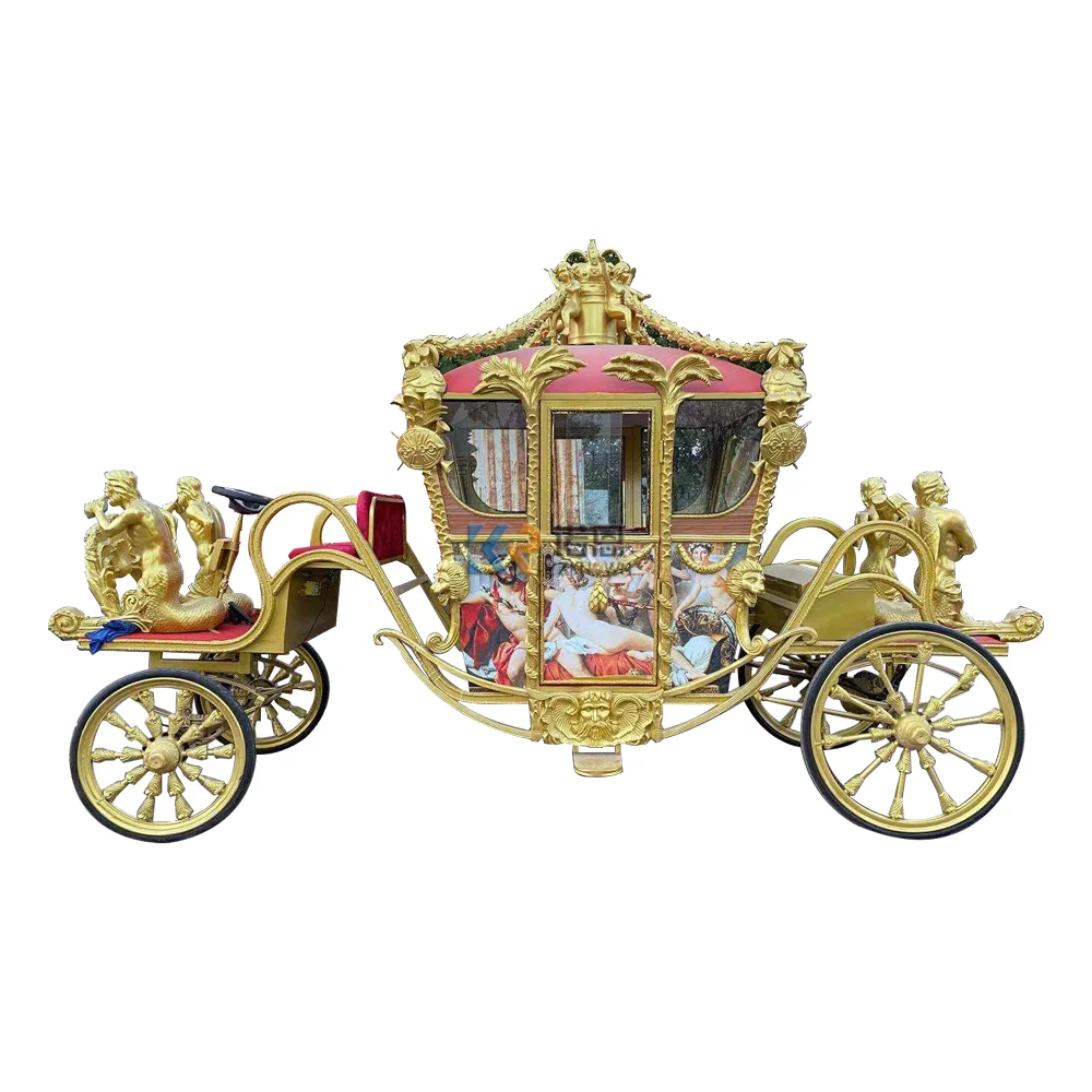 Luxury Custom Sculpture Royal Carriage Amusement Park Tour Weeding Carriage Horse Drawn Carriage Holiday Family Outing Wagon