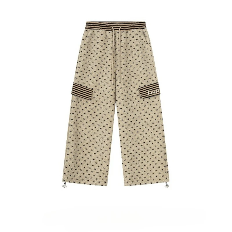 Vintage Heart Dot Lamb Wool Women's Wide-Leg Pants Winter Fleece Lined Thickened Cotton Casual Sports Home Sweatpants Unisex