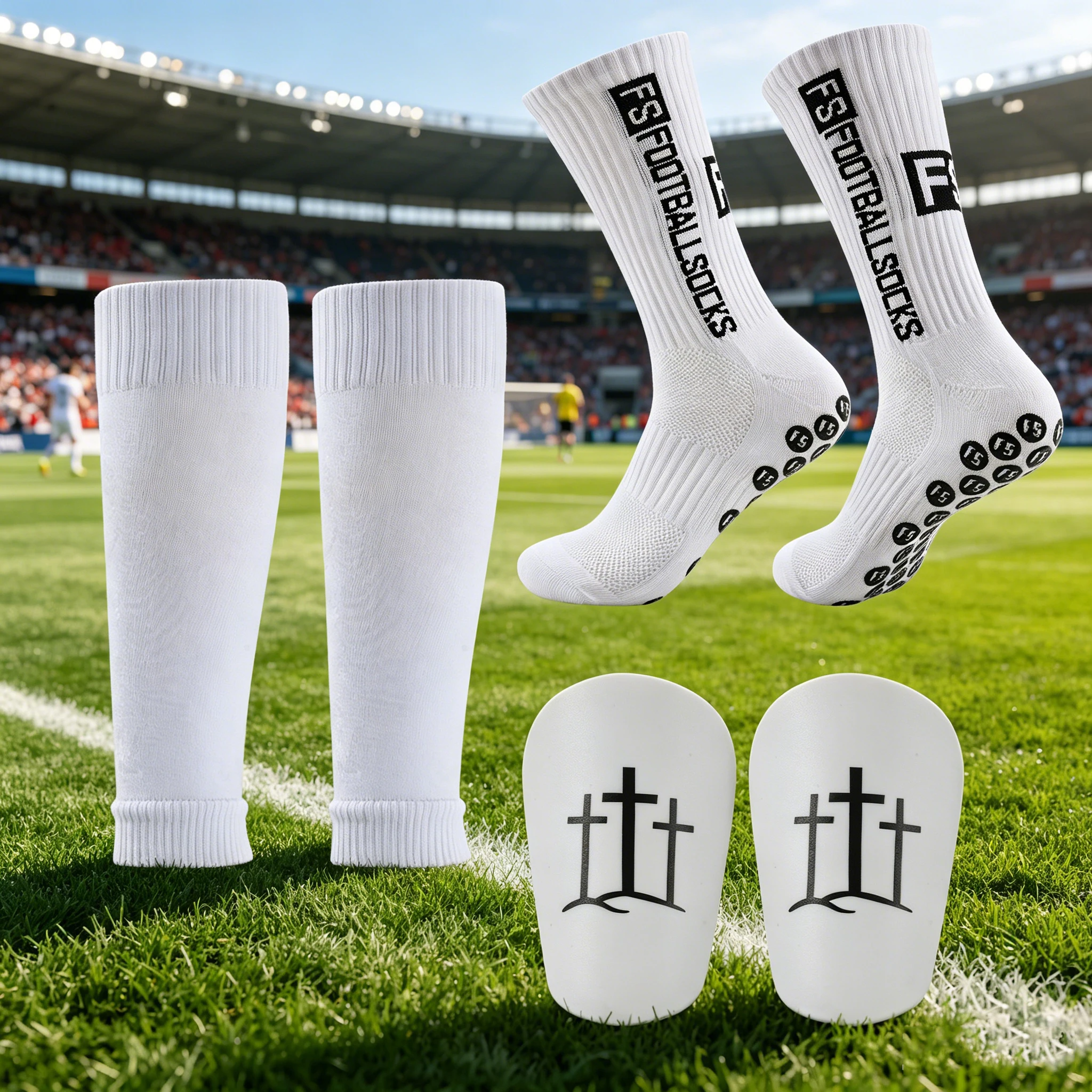 3-piece set for adult thickened short-tube socks leg guard plate strap set for men and women dispensing anti-slip god socks