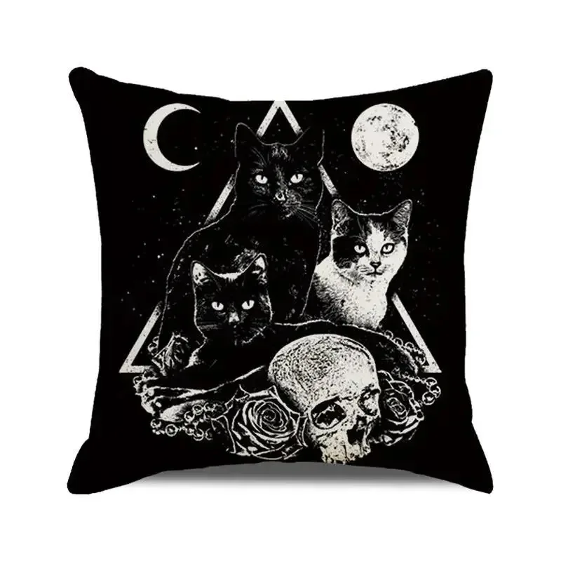 Gothic Black Cat Moon Cushion covers Peach Skin Pillowcase Witchy Room Decor Mystical Sofa Throw Pillow Case Home Decor