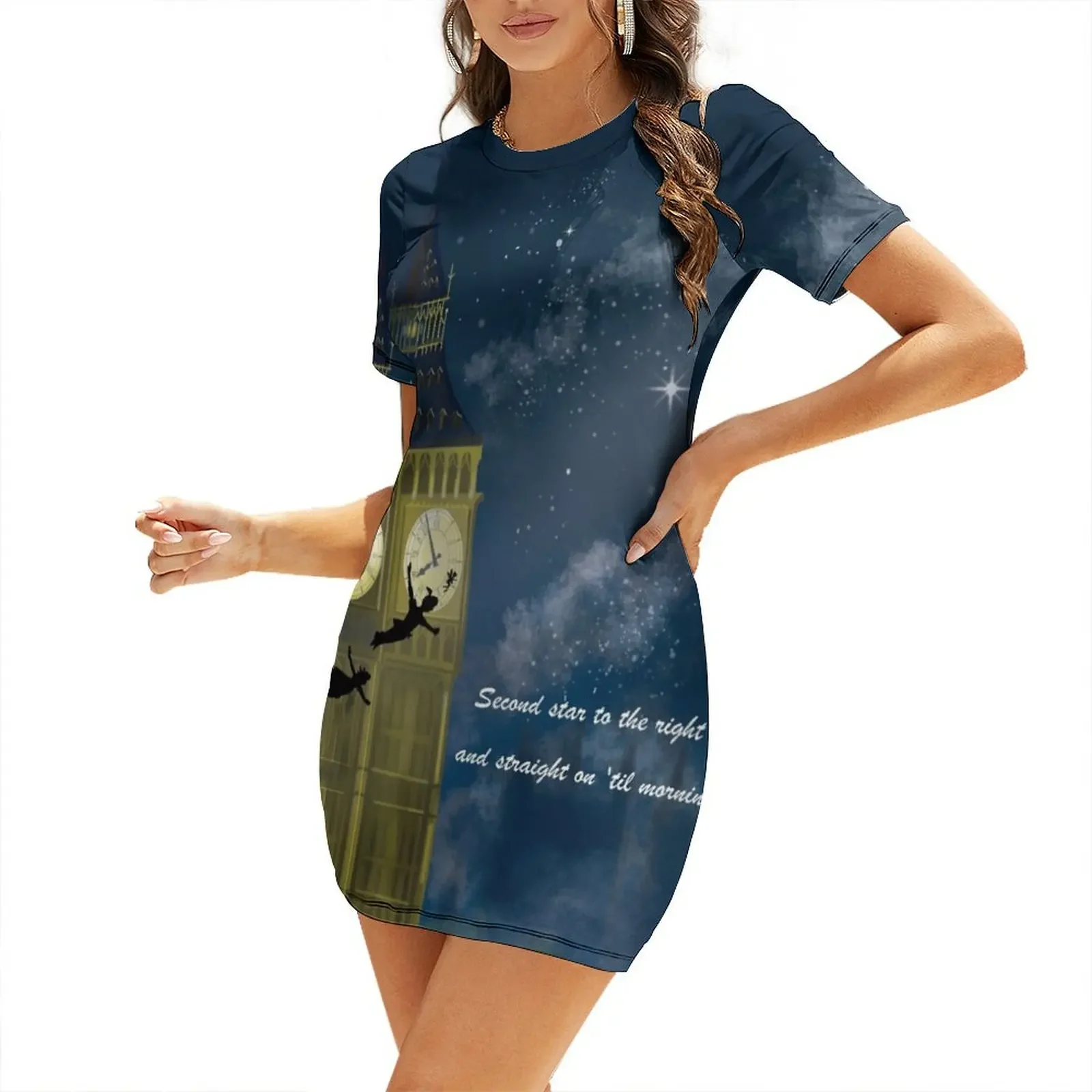 

Peter Pan Second Star to the Right with quote Short-Sleeved Dress prom dress Dress women cute korean style