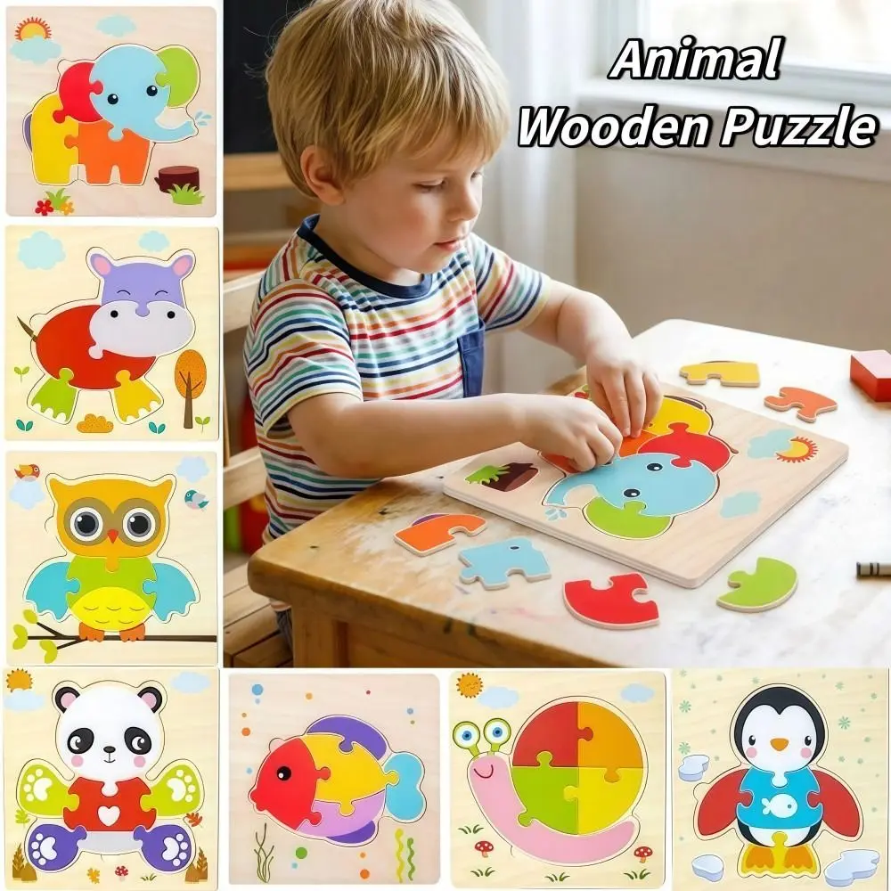 Fun 3D Wooden puzzle Cartoon Lifelike Animals Cognitive Jigsaw Puzzle Safe Portable Intelligence Puzzle Set Kid