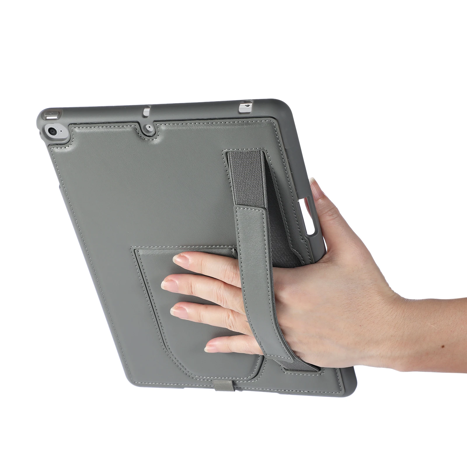 Tablet Case For iPad 9.7-inch (2018)  /  (2017)  /  Air 2  /  Air (2013) Kickstand PU + TPU Cover with Wristband  /  Pen Slot -