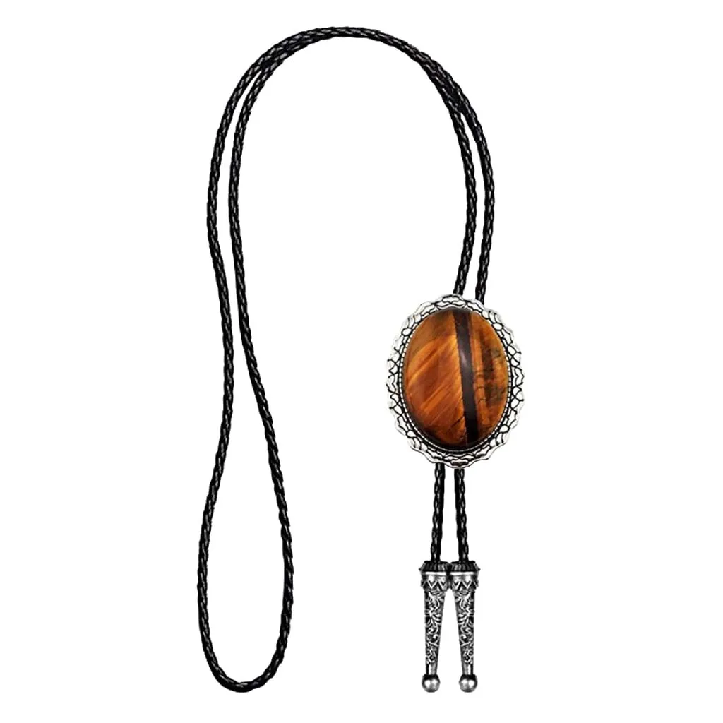 

New Natural Tiger Eye Stone Bolo Tie Western Cowboy Rodeo Necktie