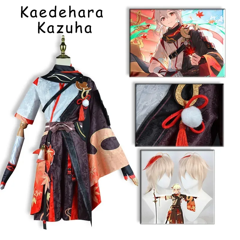 2026 Genshin Impact Kaedehara Kazuha Cosplay Halloween Party Costumes Carnival Samurai Costume Wig Red Glasses 2024 Ani