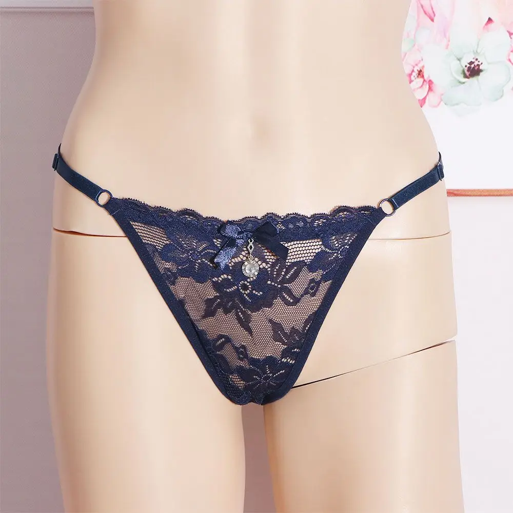 

Adjustable Breathable Low-waist G String T-Back Underpants Women Thong Lace Panties Pendant diamond Sexy Briefs