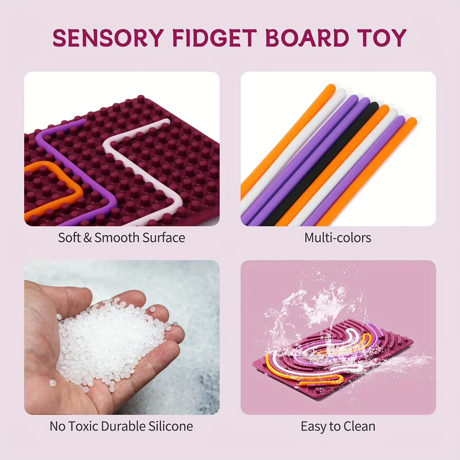 Sensory Activity Board, Double Side Silicone Calm Down Fidget Toy & Adults Activities, Portable With Travel Bag & 20 Strings