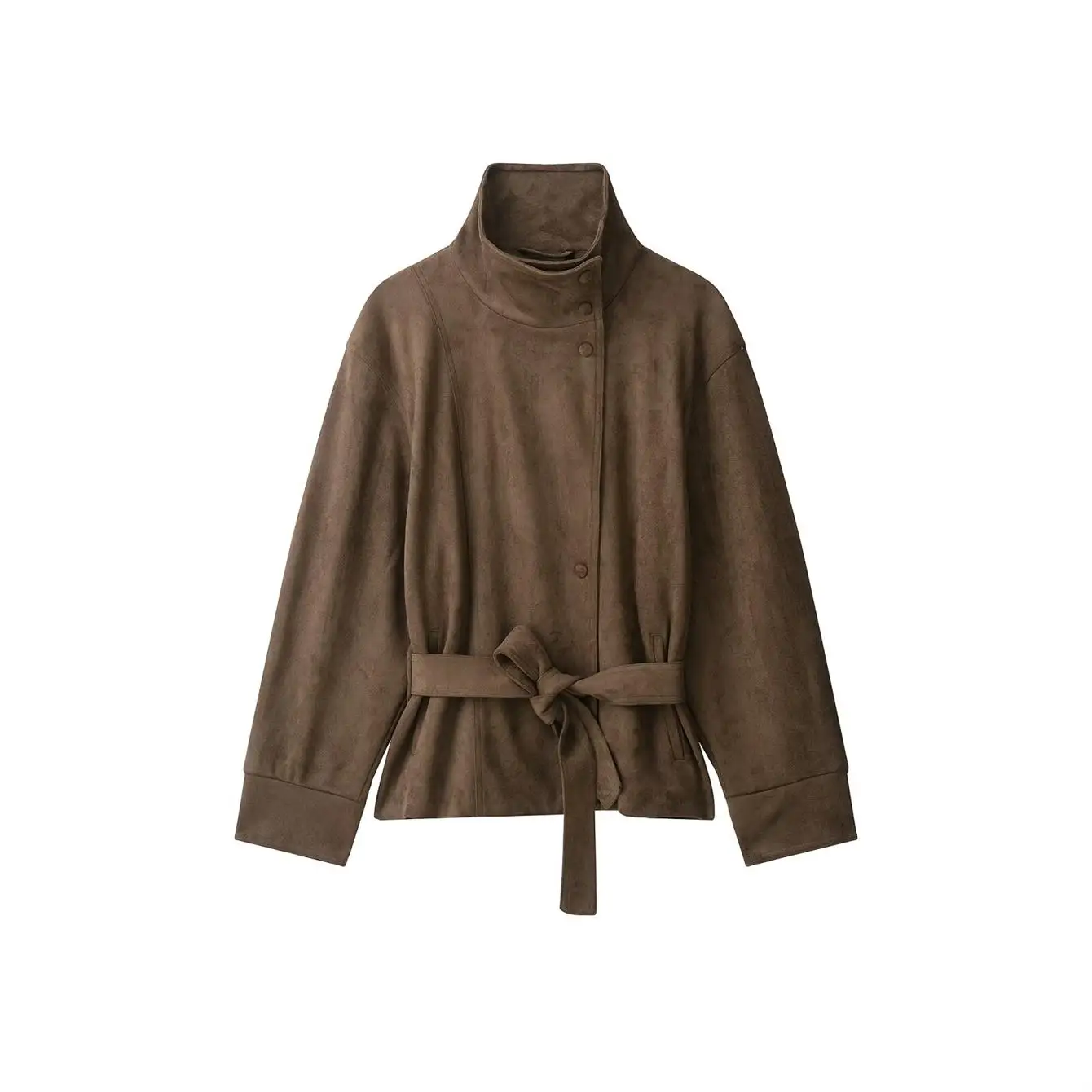 TFMLN Damen Wildlederjacke, Modischer Stehkragen, Gürtel, Locker Geschnittene Oberbekleidung, Herbst-Winter Freizeitjacke, Einfarbig, Vintage-Stil 2026 – Detail 11