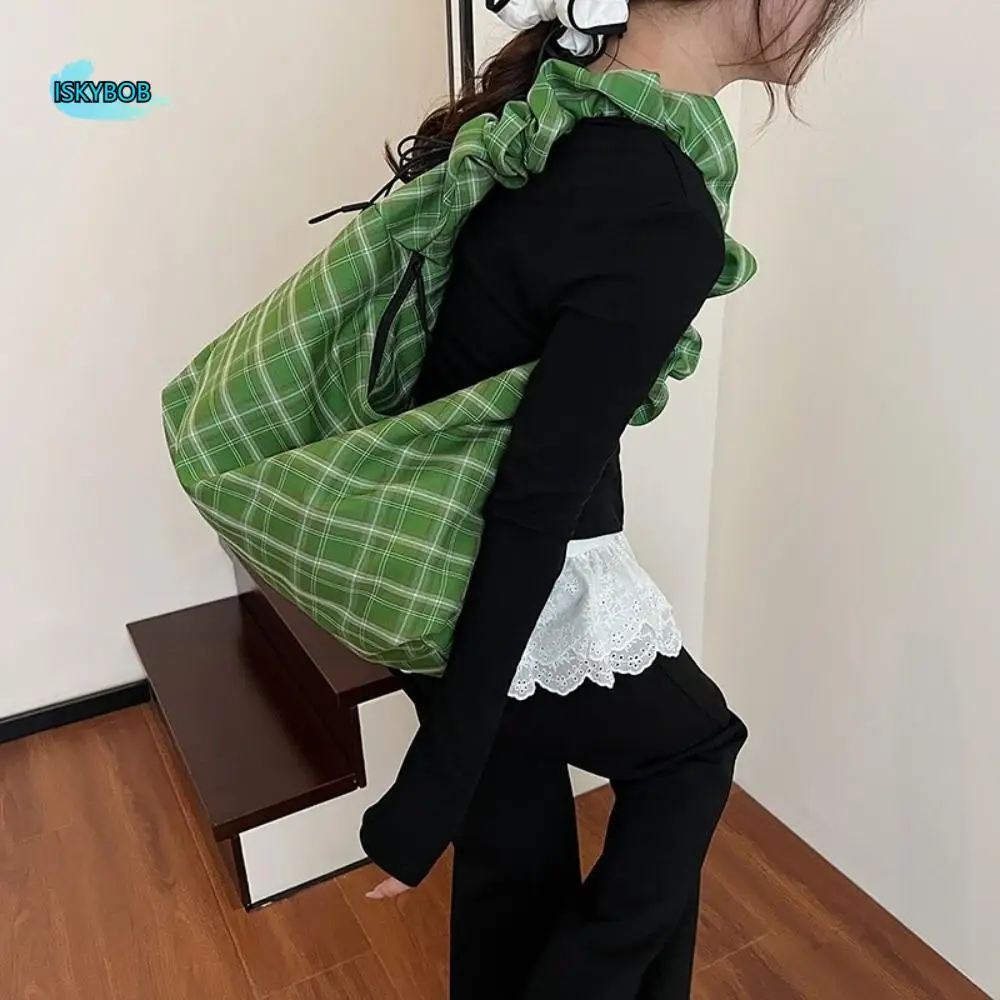 

Fashion Vintage Plaid Shoulder Bag Japanese Large Capacity Plaid Crossbody Bag Leisure Casual Women's Tote Bag Purse