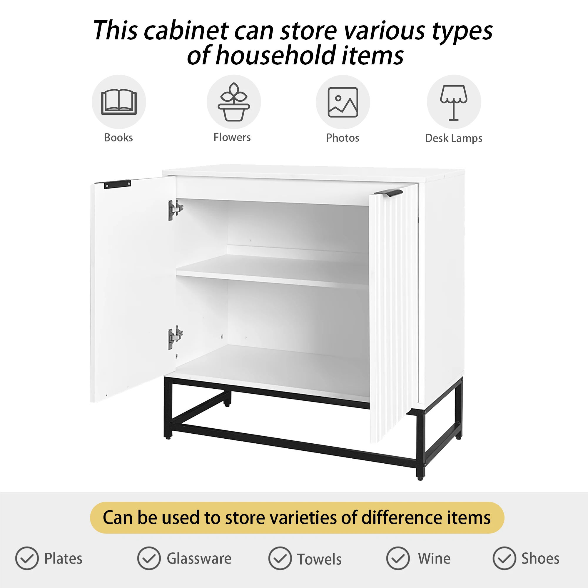 Modern Sideboard Commode with 2 Doors in Vacuum Shaping, Stand wardrobe Storage wardrobe with Metal Handles and Frame Beings