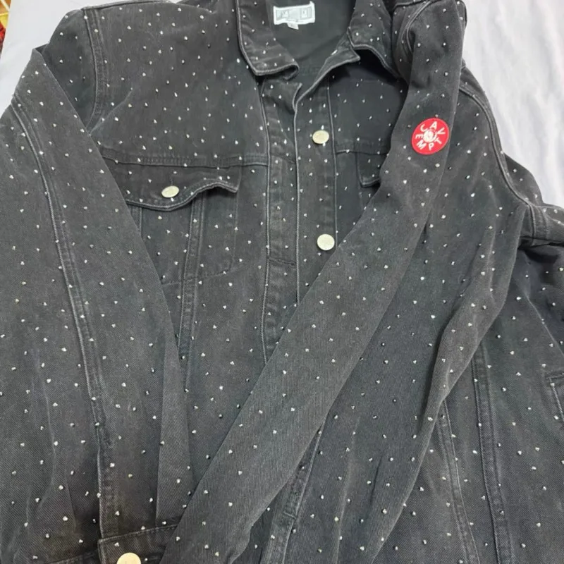 

Куртка-кардиган CAVEMPT Starry Sky Diamond Black в стиле ретро с двойными карманами, отложным воротником, в стиле хип-хоп, унисекс, с наплечниками