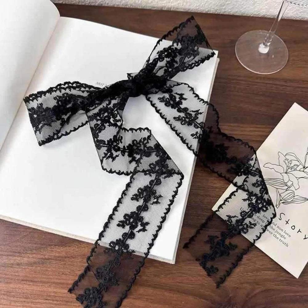 Elegant Long Women's Lace Scarf Solid Color Floral Embroidery Narrow Scarf Lace Design Neckerchief Korean Style