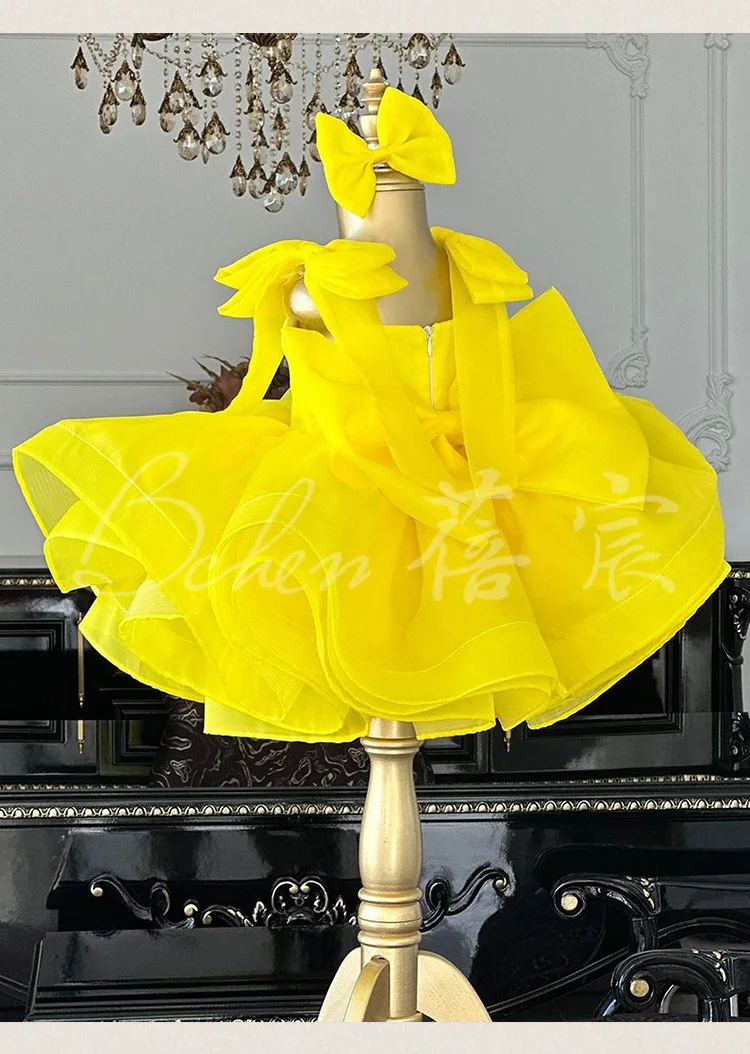 Children's Yellow Suspender Princess Ball Gown Host's Piano Performance Wedding Birthday Party Dresses For Girls A4900 Vestidos