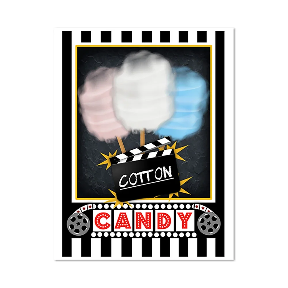 Movie Night Party Logo Poster Popcorn Cotton Candy Cold Drinks Film Sign Canvas Painting Decorative Pictures For Cinema Theater