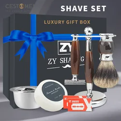 Men's Barberia Vintage Safety Shaving Razor Set With Shaving Brush And Bowl Soap Stand Luxury Shaving Kit New Year Gift Sets