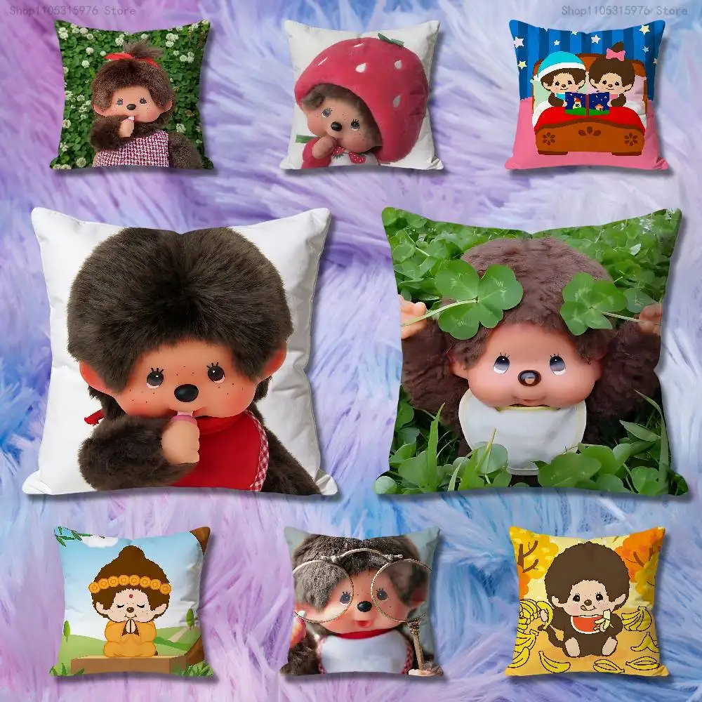 Kawai M-Monchhichis Pillow Case Modern Home Decorative Cozy Plush Pillowcase For Living Room Bedroom Sofa