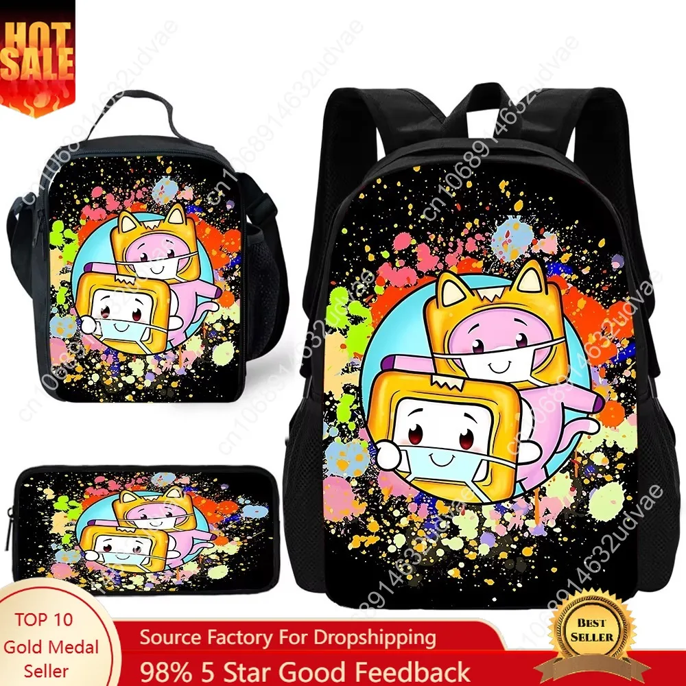 

Musician L-Lanky-Boxs Carton 3 pcs set Child School Backpack with Lunch Bags ,Pencil Bags ,School Bags for Boys Girls Best Gift