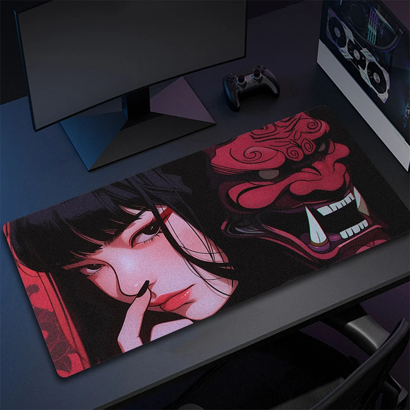 Imagem -04 - Gamer Profissional Computador Mouse Pad Anime Meninas Gaming Mousepad Oni Máscara Borda de Bloqueio Grande Mousepad Xxl Jogo hd Impressão Tapete