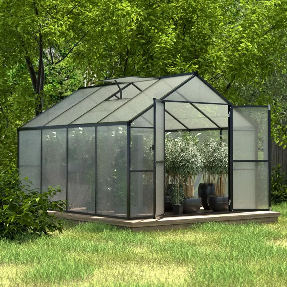

8x8 FT Outdoor Greenhouse Kit, Polycarbonate Aluminum Walk-in Greenhouse with Adjustable Roof Vent and Lockable Door, Backyard G