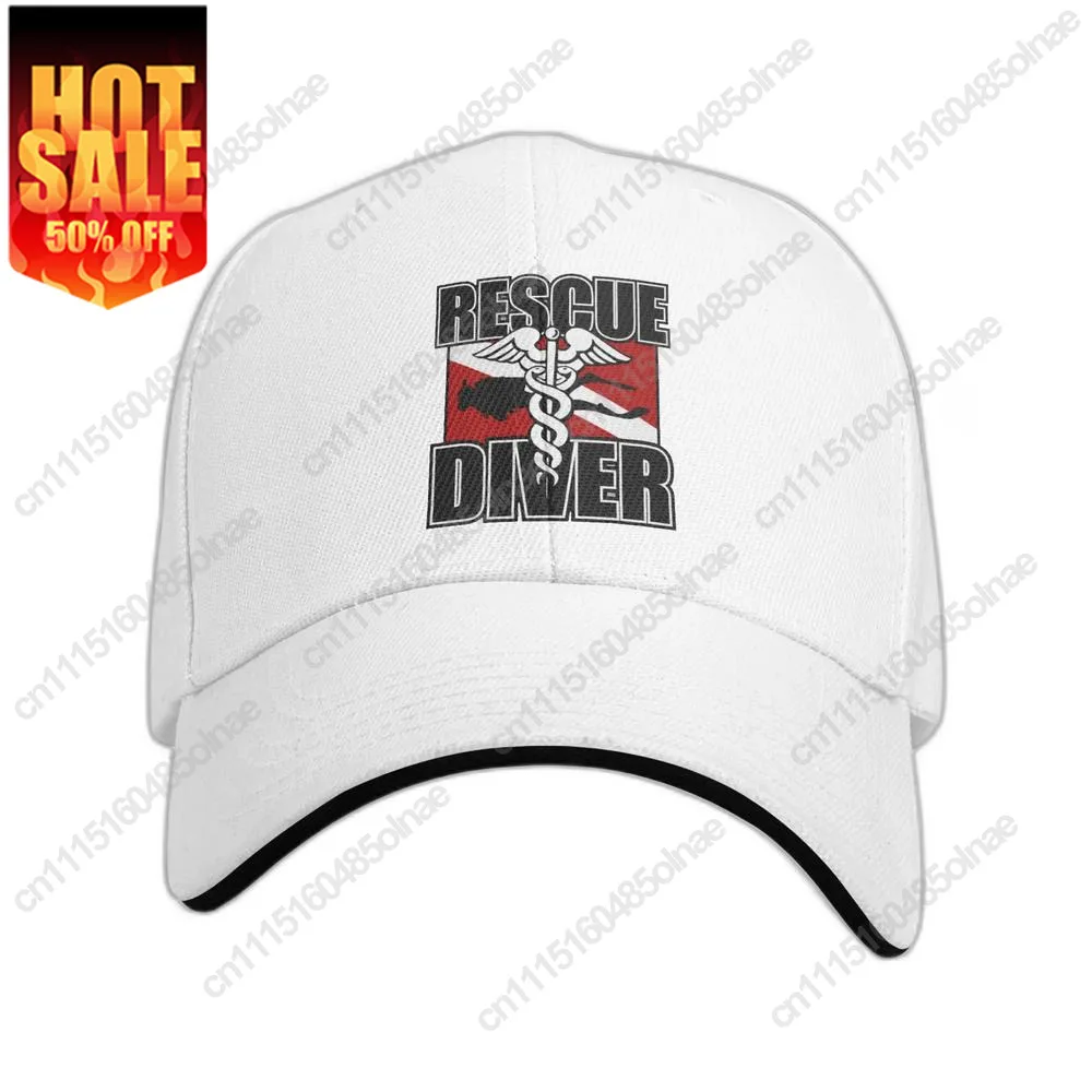 Punk Unisex Rescue Diver Baseball Cap Adult Scuba Diving Adjustable Dad Hat For Men Women Sports Snapback Caps