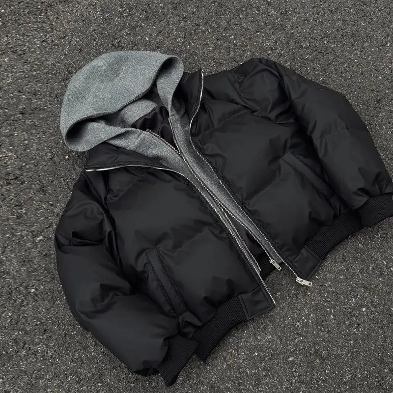 

American Sle Hooded PU Leather Cotton Jaet Thi Warm Men's Winter Coat Contrast Color Youth Faion Stand Fit Zipper ...