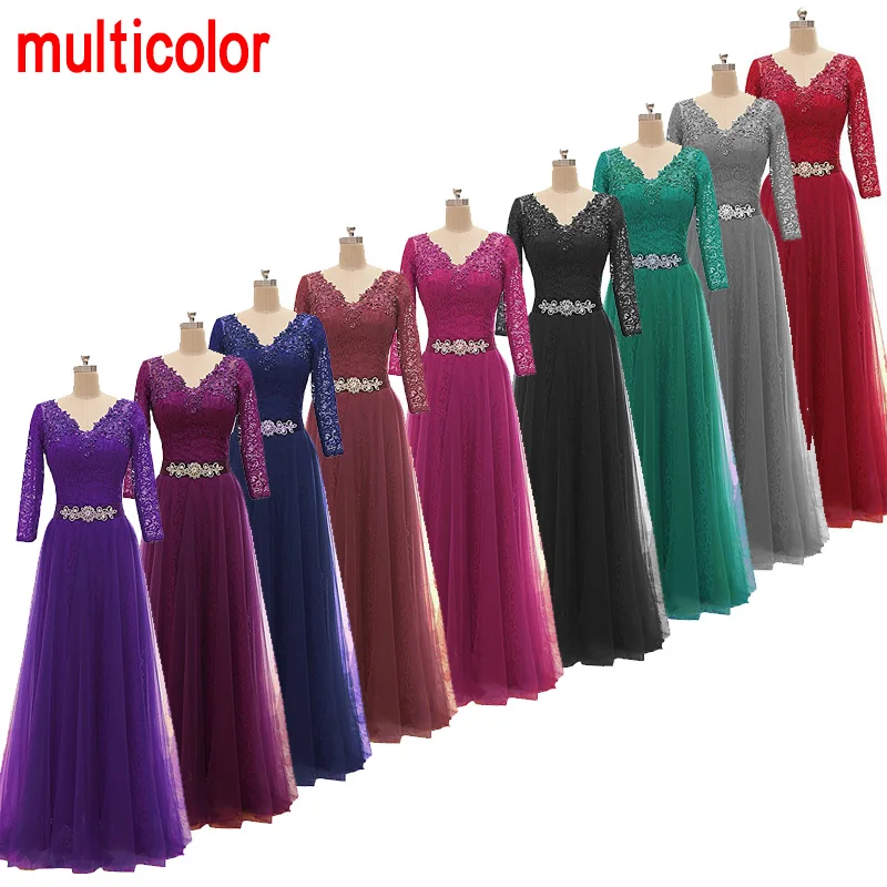 Lace Tulle Bridesmaid Dresses Long Sleeve V Neck Appliqué Beaded Boho Vestidos DeNoche Largos Elegantes Sexy BrautjungferKleider