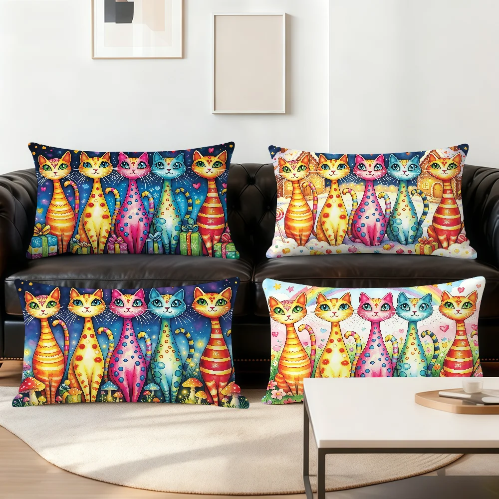 Cute Hand-Drawn Cats cushion cover Sofa Living Room Bedroom Headboard Backrest Cushion Nap Time