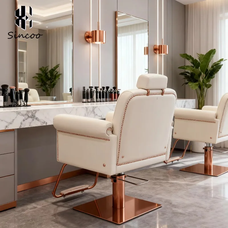 French Style Barbershop Salon Styling Chair Gold Metal Salon Chair Furniture Hydraulic Reclining Hairdressing Chair