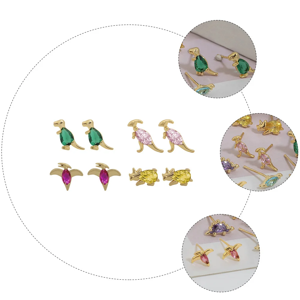 

4Pairs Cartoon Dinosaur Earrings Cute Animal Shape Ear Accessories Perfect Gifts for Girlfriends Daughters Mothers