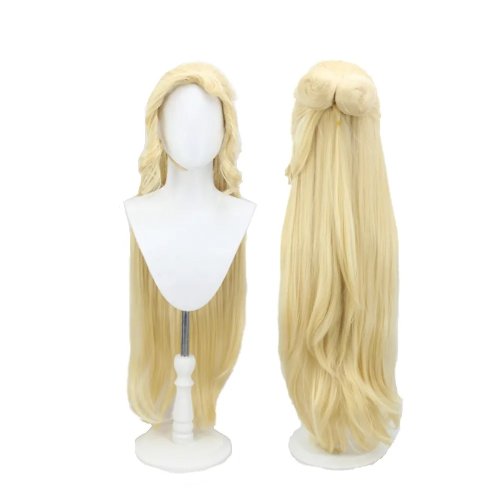 

La Signora Fatui Harbinger Cosplay Wig Genshin Impact Golden Blonde Widows Peak Styled Hair
