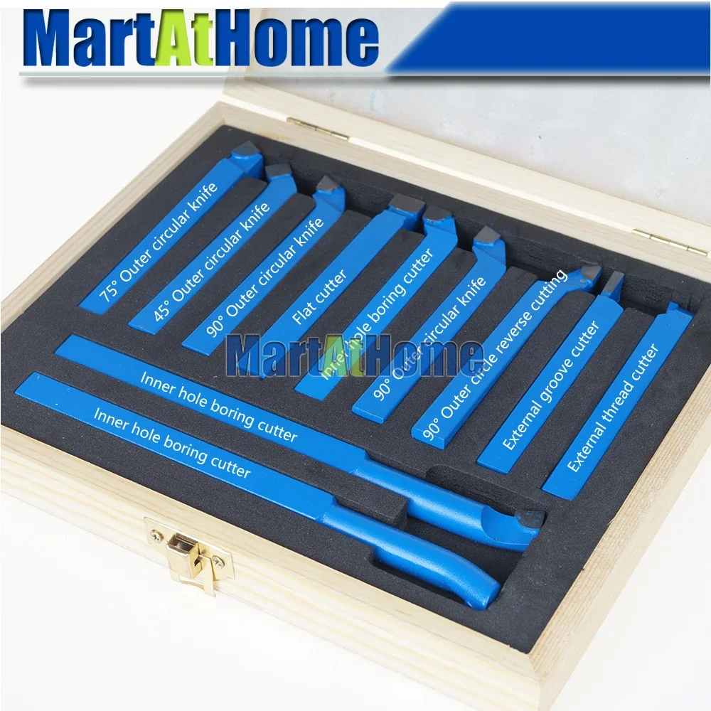 11PCS/Set The First Tool Mini Lathe Tool Set Carbide Tip Metal Cutting Turning Boring Bit 8*8mm 10*10mm for Mini Lathe Machine