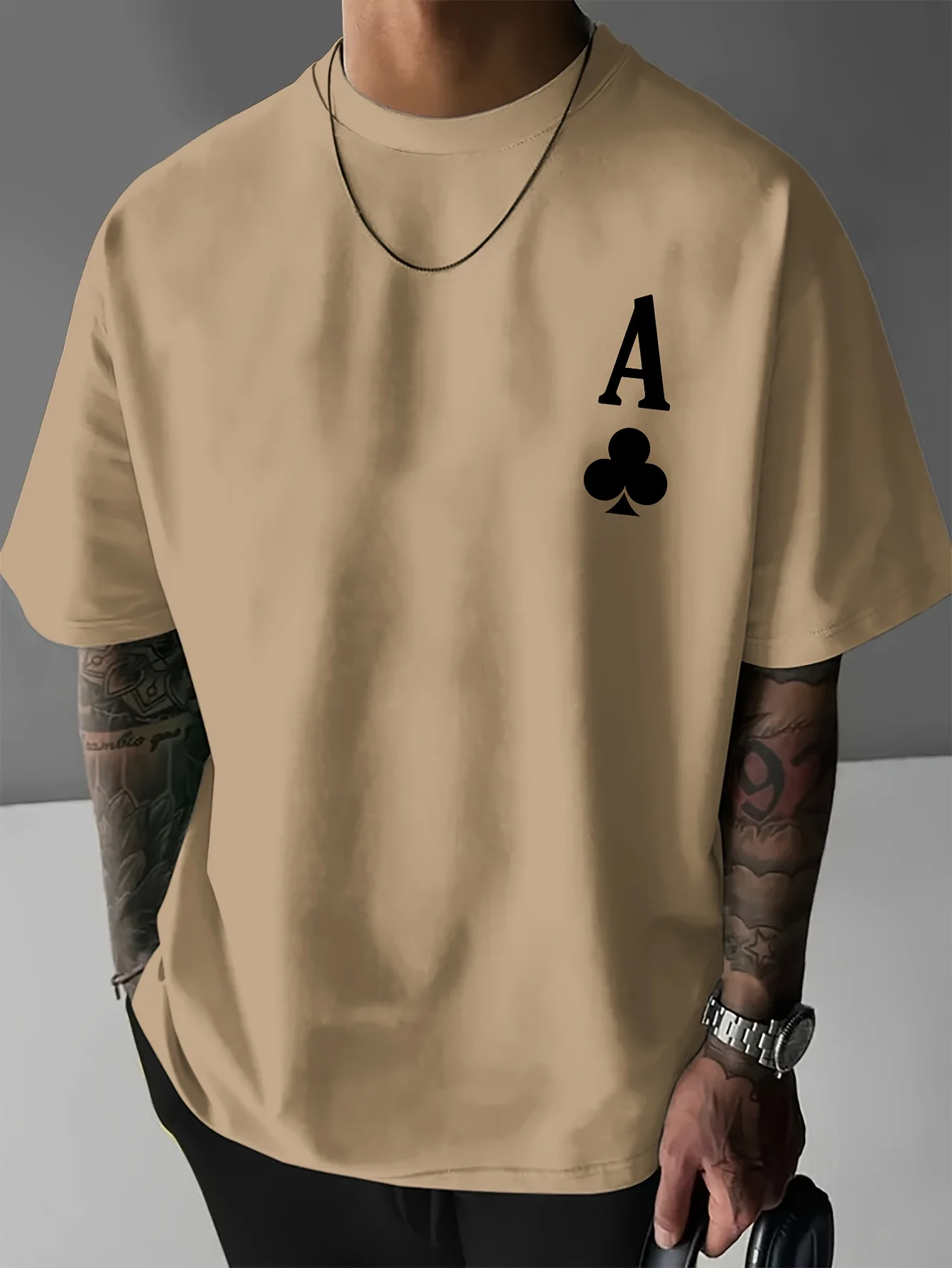 Men's Trendy Round Neck T-shirt, Skeleton Killer Plum Blossom A Print, Fashionable Casual Style, Loose Top Short Sleeved T-shirt