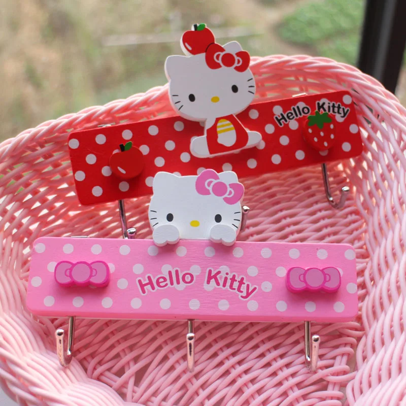 Kawaii Hello Kitty Haken Mädchen Wohnheim Küche Badezimmer Holz Kleiderbügel Handtuch Regenschirm Multifunktionale Haken Wanddekoration Geschenk