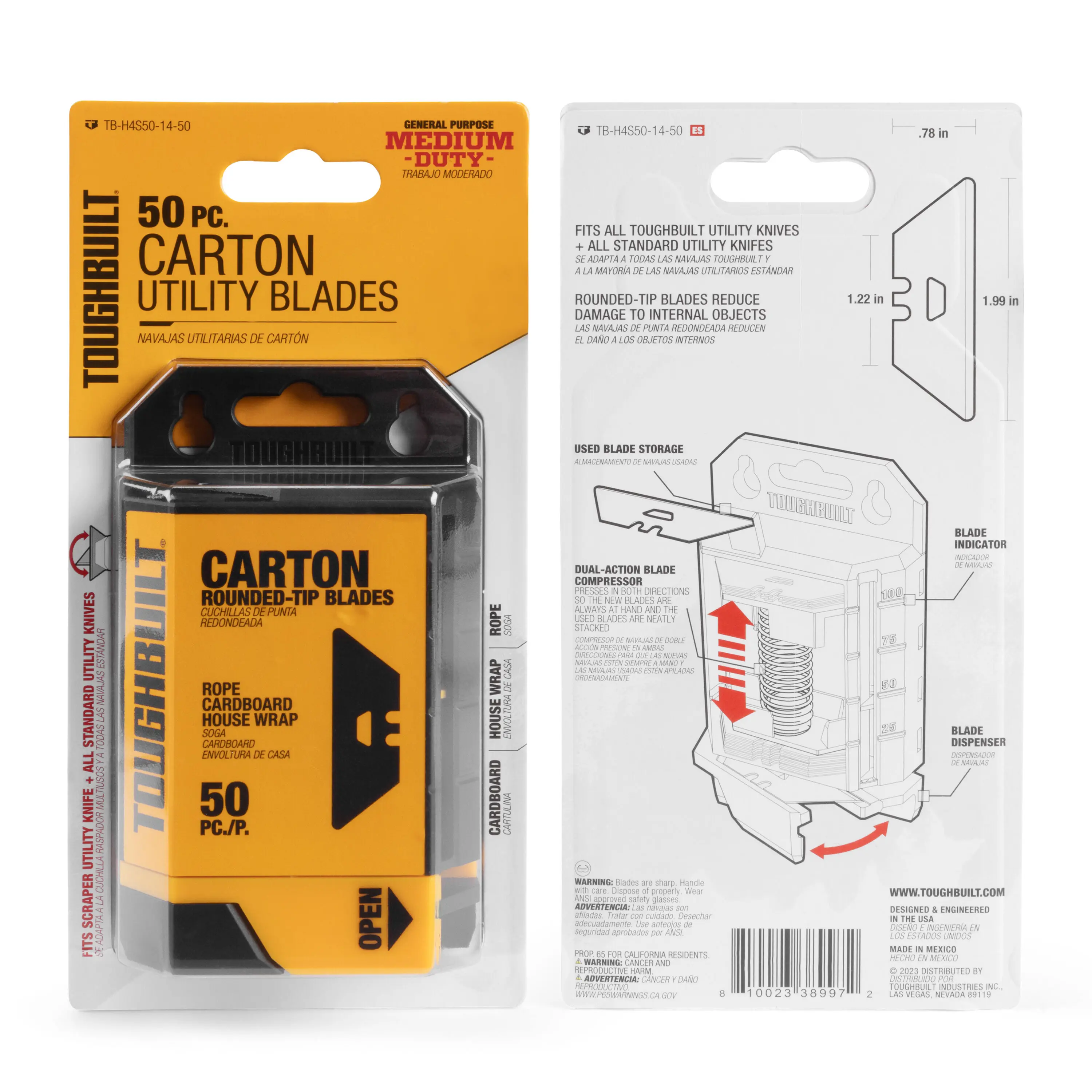 TOUGHBUILT TB-H4S50-14-50 50-Piece Carton Utility Blades Specialized for Utility Knives Premium SmartTake Safety Blade