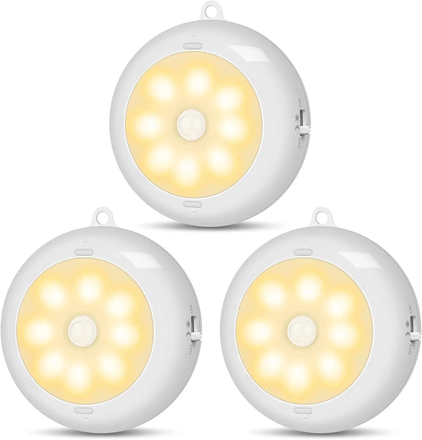 

Motion Sensor LED Puck Lights, Dimmable Warm White 3000K, Battery Operated Under Cabinet Lighting, 3 Pack