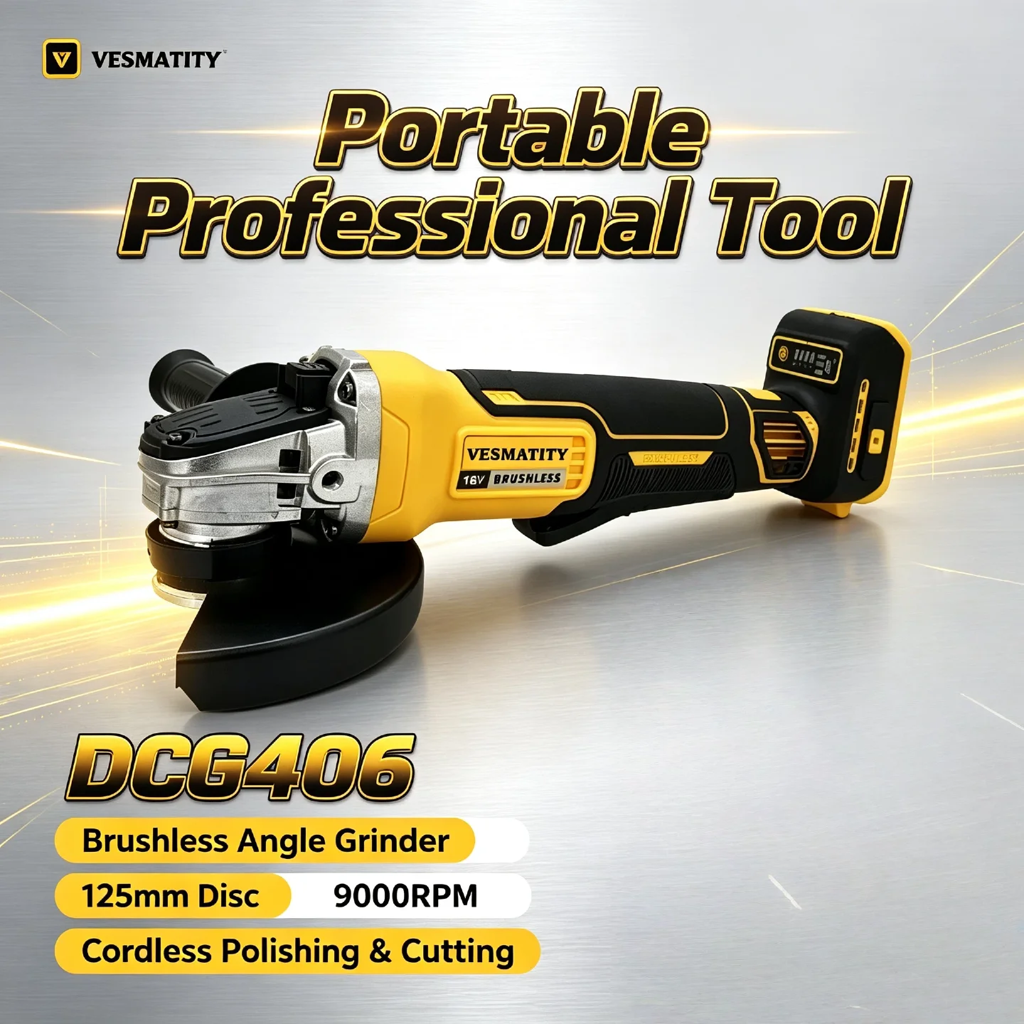 Vesmatity DCG406 Brushless Angle Grinder 125mm 9000RPM – Cordless Polishing Cutting Power Tool for DeWALT Battery