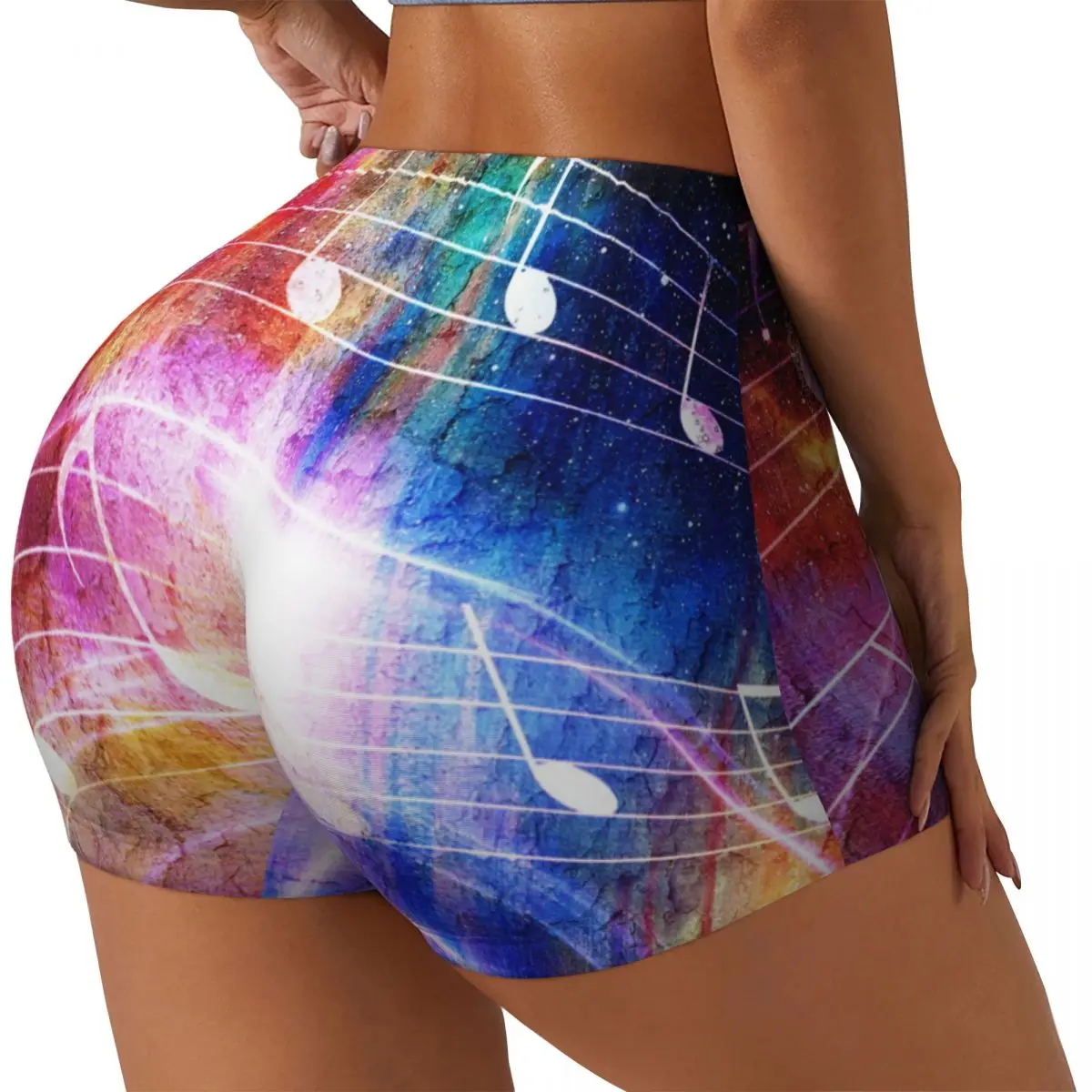 

Push Up Short Elasticity Scrunch Butt Abstrtact Music Note With Space And Stars Running Shorts Sports Shorts Womens Clothes Gym