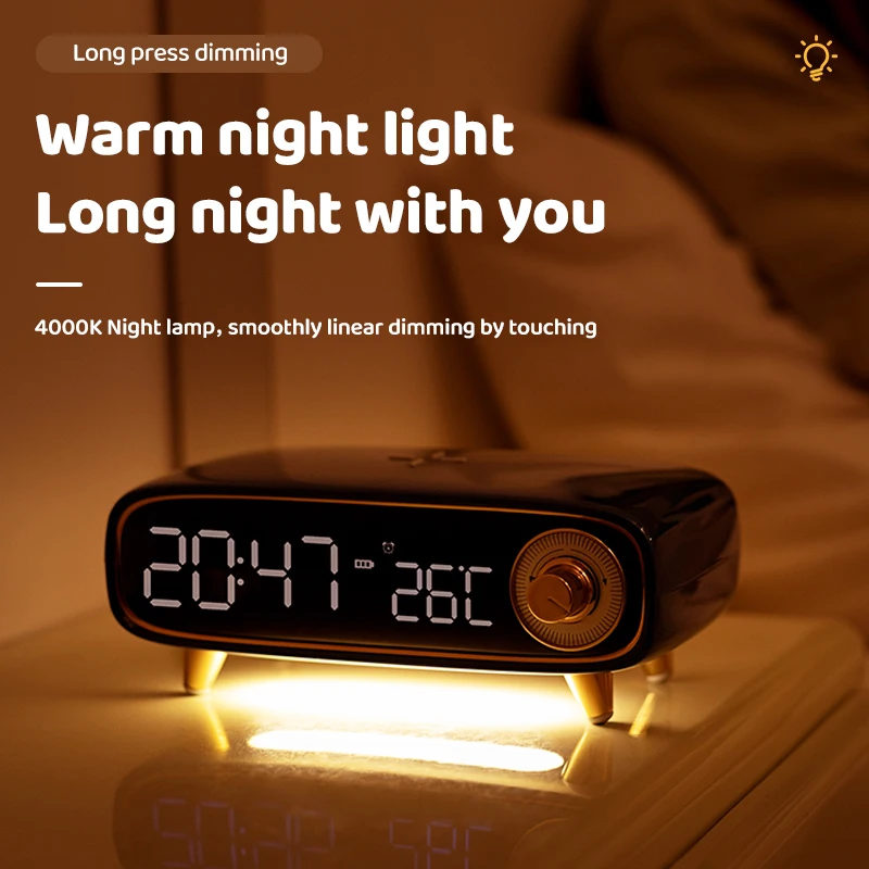 6 in 1 Multifunctional bluetooth speaker 15W wireless fast charger With Clock night light Retro Desktop Decoration speaker