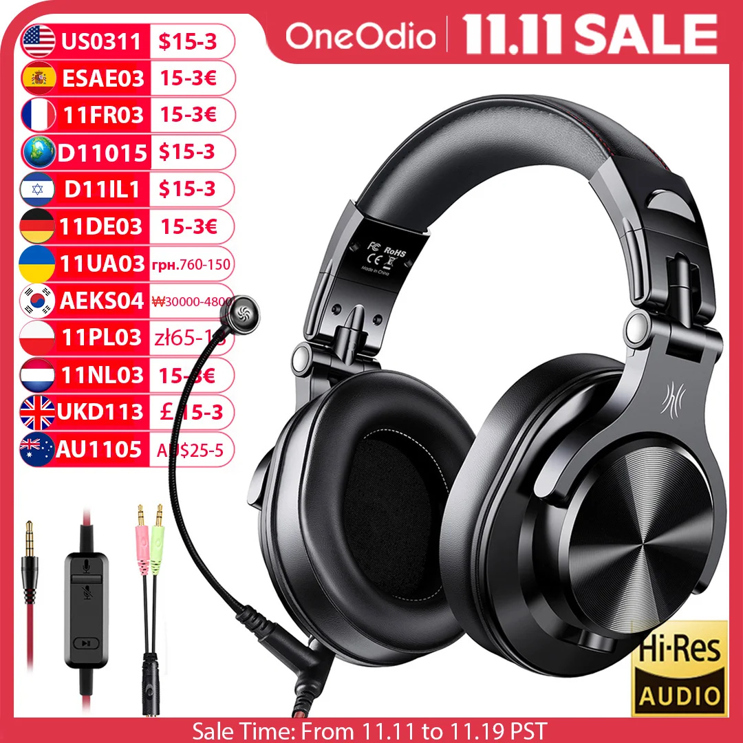 Oneodio A71 cuffie da gioco Studio DJ cuffie Stereo cuffie cablate con microfono per PC PS4 Xbox One Gamer