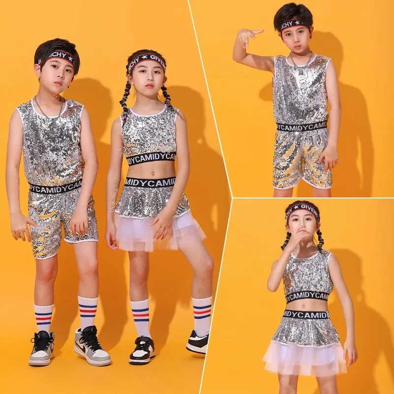 Children's performance Clothes street dance hip-hop drumming costumes sequins jazz dance boys' girls' costumes dance dress set