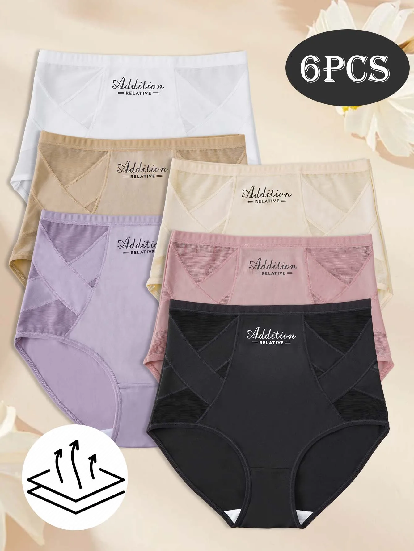 6Pcs Women HIGHT‑Waist Tummy Control Briefs Mesh Splicing Breathable High Stretch Skin‑Friendly Panties Daily Sleep  Underwear